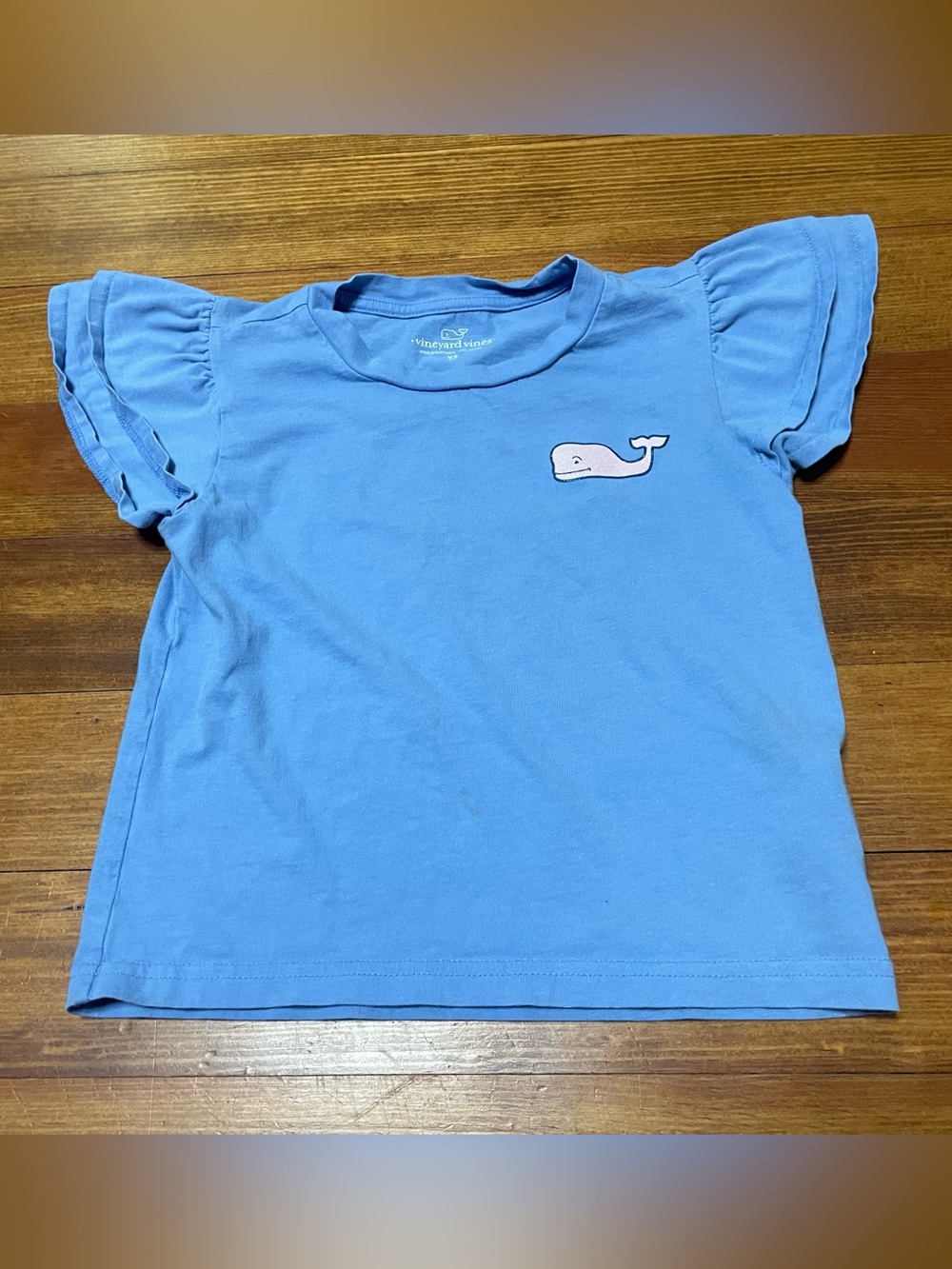 Vineyard Vines Light Blue Glitter Whale Ruffle Sleeve Tee Shirt Size XS 5-6